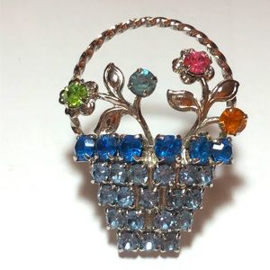 Vintage Silver Tone Dainty Flower Basket with Sparkle